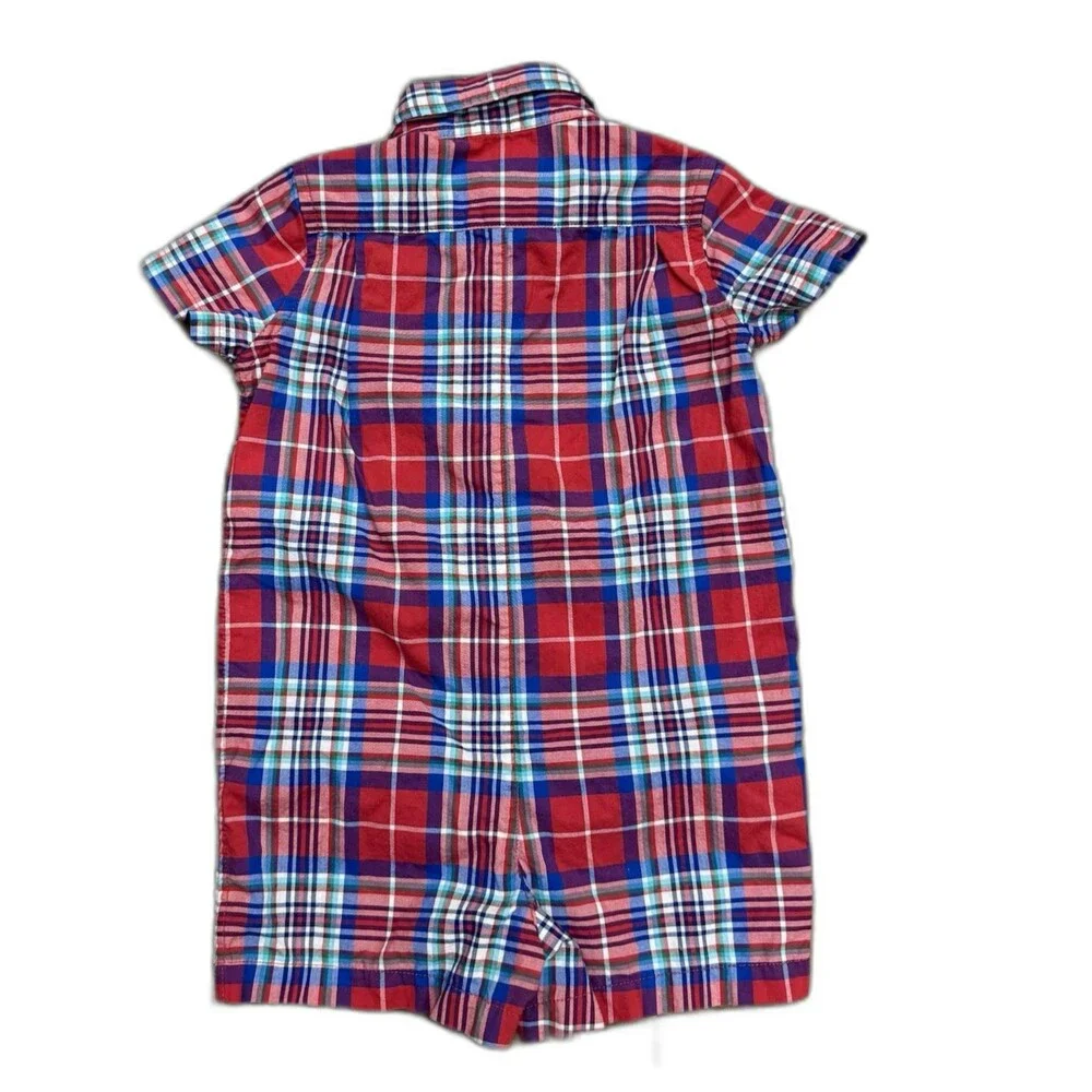 Polo Ralph Lauren Baby Boy 6M Short Romper Red Blue Plaid Patriotic USA